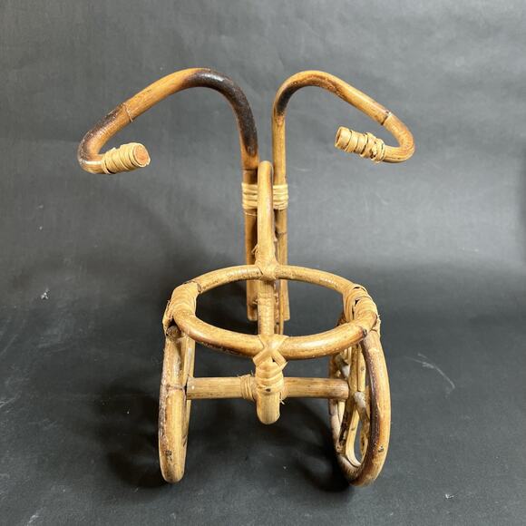 VTG Wicker Bamboo Tricycle Bike Planter Pot Holder 10” Tall Handcrafted - Picture 4 of 15